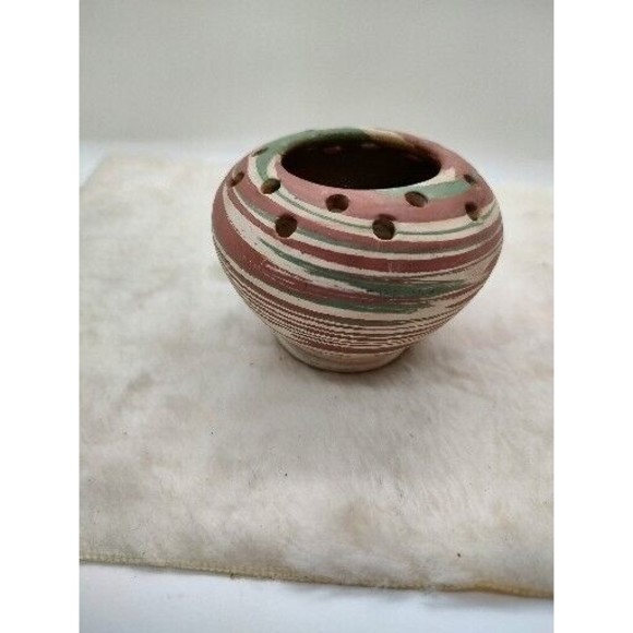 Vintage Silver Springs Florida Pottery Planter Vase Bowl Flower Frog Swirl NICE - Picture 9 of 10